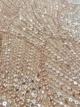 Dantela Couture Auriu Rose cu Model Geometric, cu Perle, Margele si Paiete